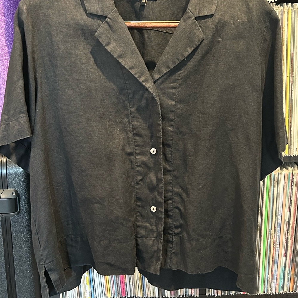 Quince Linen Black Women's Button-Up Top XL
